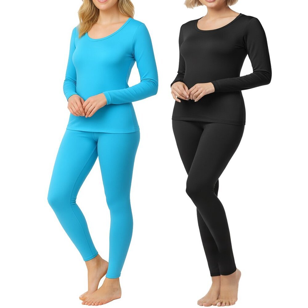 Women Microfiber Thermal Set 2 Pack – Long Johns for Skiing, Hiking Cold Weather